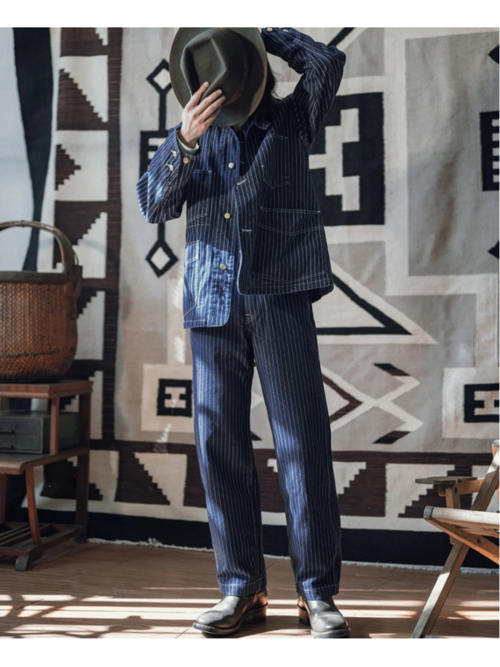 Non Stock W30 1920s Overall Wabash Railway Indigo Denim Work Pants 100%Cotton M - Picture 4 of 9